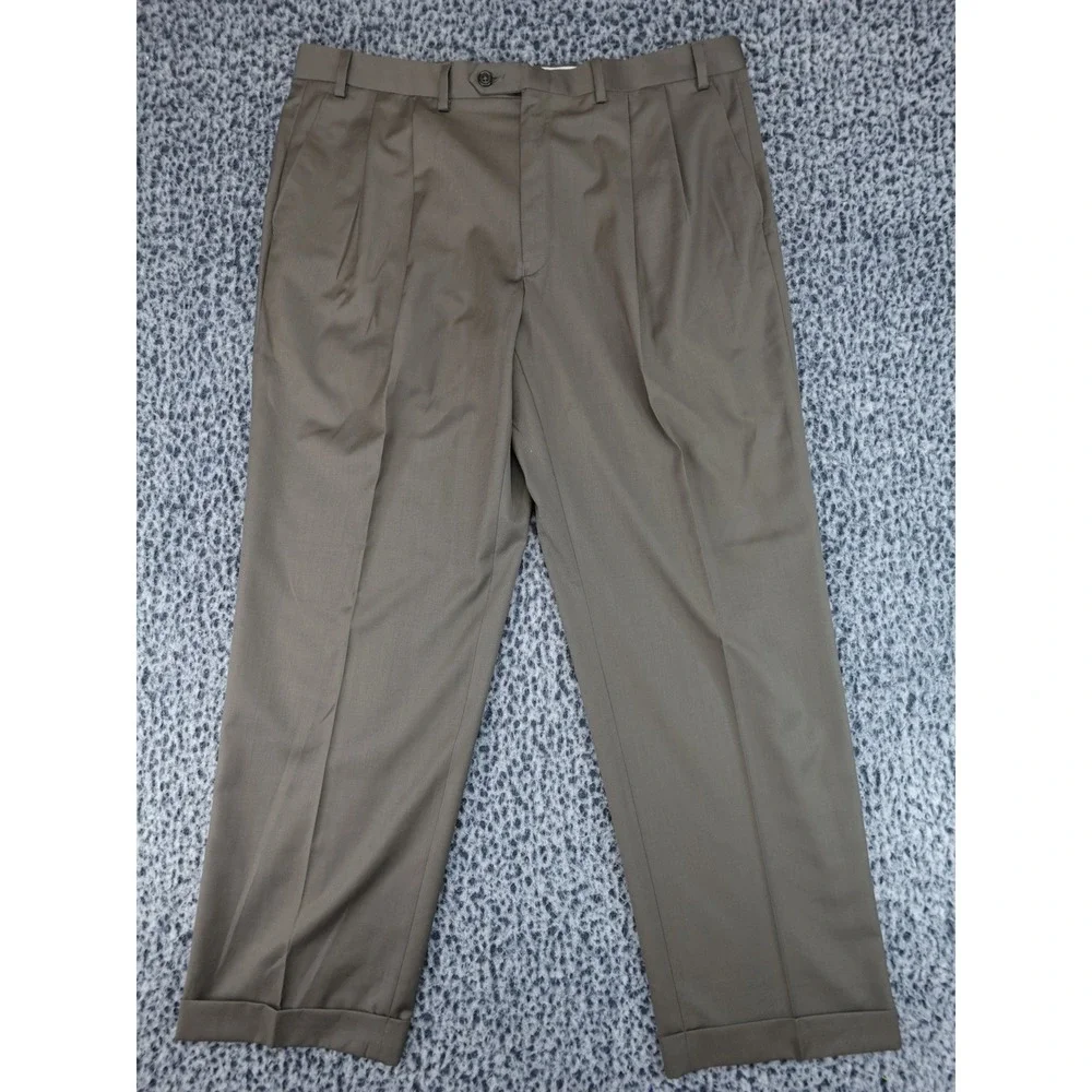 Lauren Ralph Lauren Dress Pants Mens 38x30‎ Brown Pleated Cuffed DVX0003